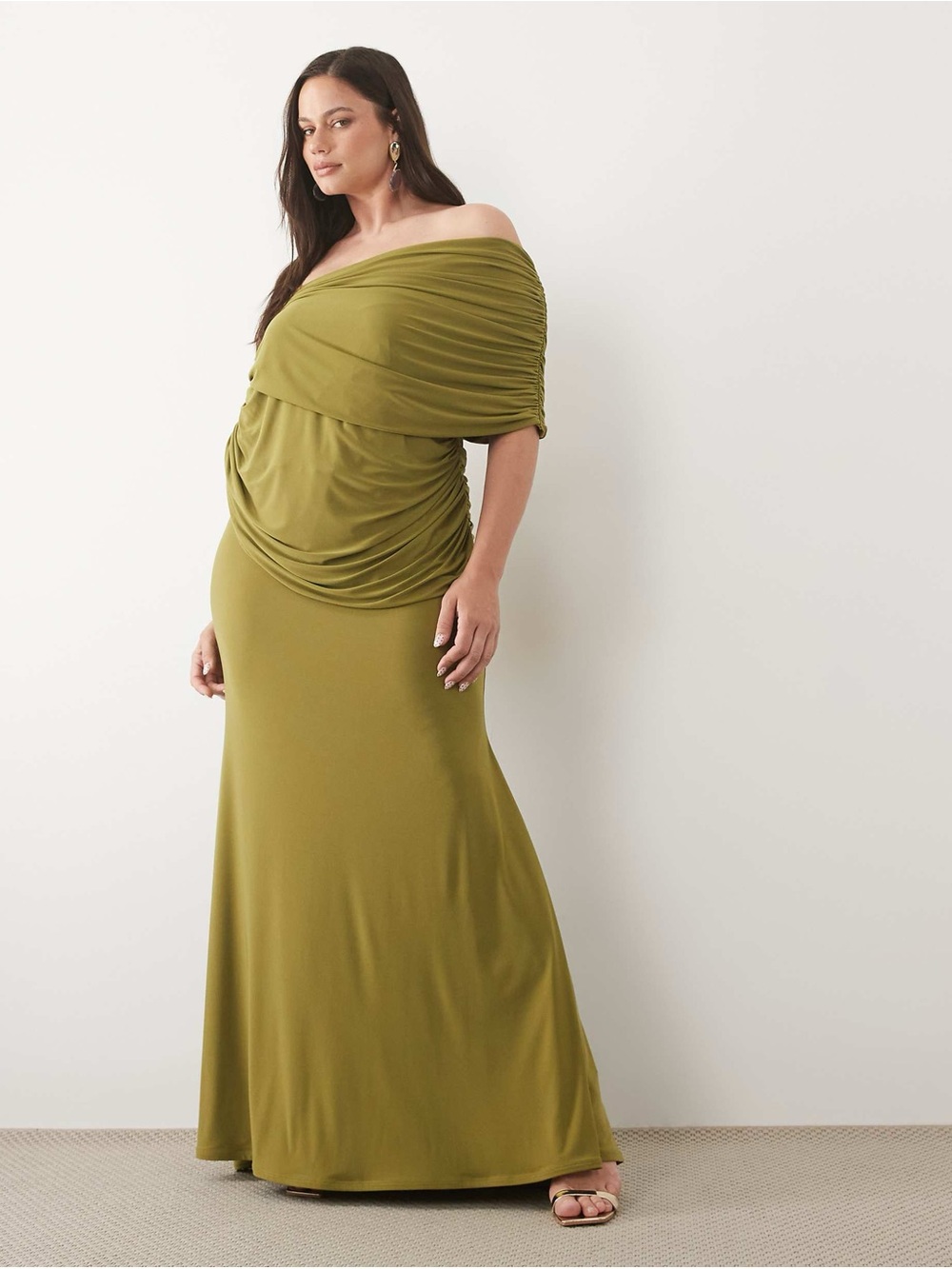 ASOS Design Curve Chartreuse One Shoulder Ruched Maxi Dress NWT Size XL 16/18